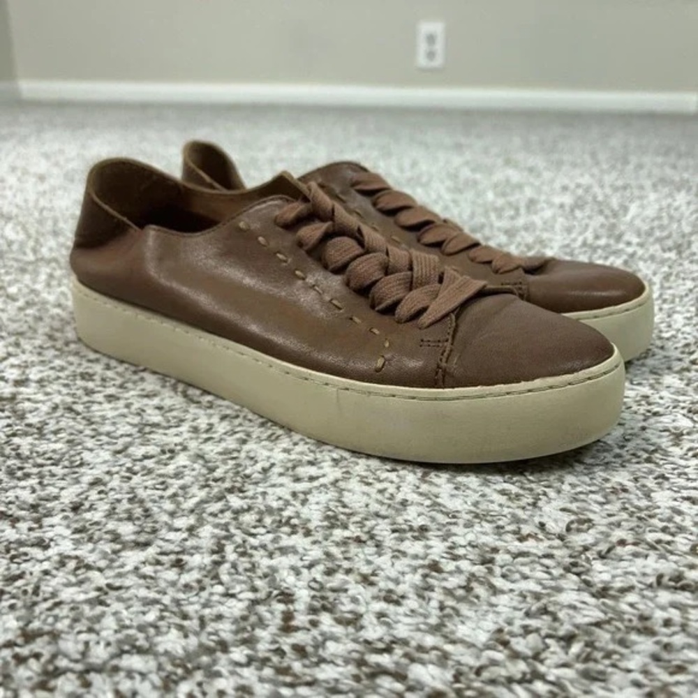 Frye Brown Leather Low-Top Sneakers with Cream Sole